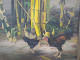 Delcampe - Tableau Poules Basse-Cour Bambous Indonésie Signature à Identifier - Huiles