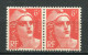 25932 FRANCE N°721a** 6F Rouge Marianne De Gandon : Mèches Reliées Tenant à Normal  1946  TB - Unused Stamps