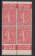 BLOC DE 4 TIMBRES NEUF ** ISSU DE CARNET Au TYPE SEMEUSE LIGNÉE N° 199 Avec BANDE PUB EVIAN SOURCE CACHAT - Unused Stamps