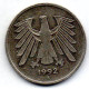 GERMANY - FEDERAL REPUBLIC, 5 Mark, Copper-Nickel, Year 1992-A, KM # 140.1 - 5 Marchi