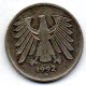 GERMANY - FEDERAL REPUBLIC, 5 Mark, Copper-Nickel, Year 1992-A, KM # 140.1 - 5 Mark