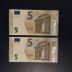 EURO SPAIN 5 V014C4 VB9999 LAGARDE UNC, PAIR CORRELATIVE RADAR2 - 5 Euro