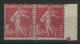 N° 196 PAIRE Cote 104 € Neufs ** (MNH) TB Avec Marge Et Point De Repère - 1906-38 Semeuse Con Cameo