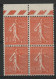 N° 203 Bloc De Quatre Avec Bord De Feuille Cote 240 € Neufs ** (MNH) TB - 1903-60 Säerin, Untergrund Schraffiert