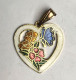 Ancien Pendentif Coeur En émail Vintage, Coeur, Papillon, Fleur - Colgantes
