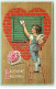 N°22916 - Carte Gaufrée - Valentine Greetings - Cupidon Déposant Une Lettre Via Des Persiennes - Valentine's Day