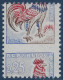 1962 Coq N°1331** 25c De Feuille ! Variété De Piquage à Cheval Décalage Extreme !! SPECTACULAIRE - 1962-1965 Gallo De Decaris