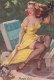 Mini BUVARD Américain     " PUPPY LOVE "  Avec Femme Dévètue   Dimension 78 X 98 Mm   Peu Commun - Peintures