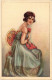 PC ARTIST SIGNED, BOMPARD, GLAMOUR LADY, FLOWERS, Vintage Postcard (b50989) - Bompard, S.