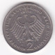 2 Deutsche Mark 1970  F STUTGART  , Theodor Heuss , Cupronickel, KM# A127 - 2 Marchi