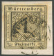 WÜRTTEMBERG 1yb BrfStk, 1851, 1 Kr. Schwarz Auf Mittelgraugelbem Seidenpapier, Prachtbriefstück, Gepr. U.a. Thoma Und Ku - Andere & Zonder Classificatie