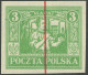 OBERSCHLESIEN 10 PU , Reguläre Ausgabe: 1922, 3 M. Dunkelgelblichgrün, Ungezähnter Probedruck Mit Rotem Annulierungsstri - Autres & Non Classés