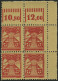 MECKLENBURG-VORPOMMERN 18dG VB , 1945, 12 Pf. Bräunlichrot, Druck Auf Gummiseite, Im Oberen Rechten Eckrandviererblock,  - Sonstige & Ohne Zuordnung