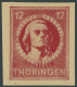 THÜRINGEN 97AXbp1UG , 1945, 12 Pf. Dunkelbräunlichrot, Vollgummierung, Dickes Papier, Steigende Papierstreifung, Ungezäh - Otros & Sin Clasificación