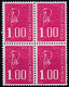 Bloc De 4 T.-P. Gommés Dentelés Neufs**  Type Marianne De Béquet 1 F. Rouge Taille Douce - N° 1892 (Yvert) - France 1976 - 1971-1976 Marianne De Béquet