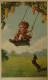 W. Fialkowska / Girl On Swing With Tekkel - Tackel - Dachshund 19?? - Fialkowska, Wally