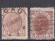 ⁕ Romania 1893 - 1900 Rumänien ⁕ Prince Karl I / King Carol I. 3 Bani Mi.101 & Mi.131 ⁕ 17v Used / Shades - Oblitérés