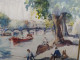 Delcampe - Tableau Aquarelle Paris Bord De Seine Animée Ca1960 - Watercolours