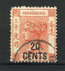 H-K  Yv. N° 48 ; SG N° 40 Fil CA (o) 20c S 30c Rouge-orange Victoria  Cote 7,5 Euro BE R  2 Scans - Used Stamps