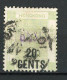 H-K  Yv. N° 49 ; SG N° 45 Fil CA  (o) 20c Vert-gris Victoria Cote 165 Euro BE  2 Scans - Usati