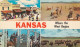 Kansas ' Where The West Begins' Bison American Buffalo Herd, Rodeo, Cowboys Branding Cattle, C1960s Vintage Postcard - Autres & Non Classés