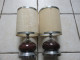 Paire Lampes De Chevet Vintage 60-70 Chrome & Céramique Boule Marron Abat Jour Tissu Pied Chromé - Luminaires & Lustres