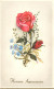 Heureux Anniversaire Birthday Greetings Red Rose Signed Illustration - Geburtstag
