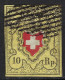 SUISSE Ca.1850: Le Y&T 15, Rayon II, 4 B Marges Obl. Grille, Forte Cote - 1843-1852 Kantonalmarken Und Bundesmarken