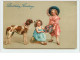 N°432 - Carte Gaufrée - Birthday Greetings - Fillettes Et Chien - Geburtstag