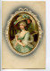 C508  -  4 Cartes - Jeunes Femmes Dans Un Médaillon, Chapeaux, Fleurs, Relief, Dorure - Mode