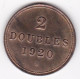 Guernesey 2 Doubles 1920 H, En Cuivre Plaqué Bronze KM# 12 - Guernsey