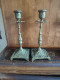 Ancienne  Paire De Bougeoirs Chandeliers Flambeaux En Bronze - Candelabri E Candelieri