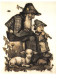 ILLUSTRATION, HUMMEL, NR. 62.1313, THE WORK IS DONE, LAMB, CHILD WITH GRANDPA, SIGNED, POSTCARD - Hummel