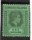 LEEWARD ISLANDS 1942 1s GREY AND BLACK/EMERALD SG 110ba MOUNTED MINT Cat £24 - Leeward  Islands