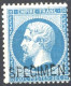 [* TB] N° 22, 20c Bleu Surchargé Specimen, Signé - Cote: 410€ - 1862 Napoleon III