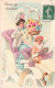 FANTAISIES - Une Femme Dans Une Voiture Conduite Par Un Ange - Doux Souvenir - Colorisé - Carte Postale Ancienne - Frauen