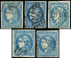 EMISSION DE BORDEAUX - 45A, 45B, 45C, 46B, 46Ba, 20c. Bleu T II R I, R II, R III, T III R II Bleu Et Bleu Foncé, TB/TTB - 1870 Uitgave Van Bordeaux
