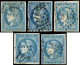 EMISSION DE BORDEAUX - 45A, 45B, 45C, 46B, 46Ba, 20c. Bleu T II R I, R II, R III, T III R II Bleu Et Bleu Foncé, TB/TTB - 1870 Bordeaux Printing