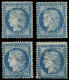 CERES DENTELE - 60A  25c. Bleu, T I, 4 VARIETES Repérées, TB - 1871-1875 Ceres