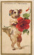 Chromo Calendrier 6 Mois 1889 Du Chocolat Devinck Petit Chien Dressé Et Fleur Rouge - Petit Format : ...-1900