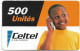 Congo Republic (Kinshasa) - Celtel - Young Boy At Phone (Reverse 1), Exp. 31.12.2004, GSM Refill 500Units, Used - Kongo