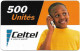 Congo Republic (Kinshasa) - Celtel - Young Boy At Phone, Exp. 31.12.2003, GSM Refill 500Units, Used - Kongo
