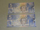 BANK OF CANADA 2005 $5 A PAIR OF REPEATER NOTES (HOU 6749674 & 6751675) - Canada