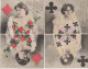 Lot De 4 Cpa : Cartes à Jouer . Les 4 DAMES :Trèfle, Coeur, Pique, Et Carreau - Cartes à Jouer