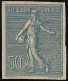France Non Dentelé N° 161a*, 50c Bleu Semeuse. Signé A.Brun. Cote 155€. - 1921-1940