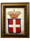 Quadro Con Stemma Sabaudo Finemente Ricamato In Canottiglia Oro Di Una Bandiera Da Combattimento Del Regio Esercito - Flags