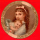 Découpis Médaillon, Diamètre 14,5 Cm. Fillette Tenant Un Bébé Dans Ses Bras. - Fleurs