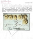Cover 1850, Lettera Da Milano Del 14.1 Per Brescia, Affrancata Con Striscia Di Cinque Più Uno 5 C. Giallo Ocra, Firmata  - Lombardije-Venetië
