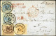 Cover 1856, Lettera Da Venezia Del 12.4 Per Parigi (Francia) Affrancatura Tricolore Con 5 C. Giallo Ocra (piega Original - Lombardije-Venetië