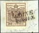 Piece 1850, Frammento Da Udine (SI Punti 7) Del 2.6 Secondo Giorno D'uso Affrancato Con 30 C. Bruno I Tipo Prima Tiratur - Lombardo-Vénétie